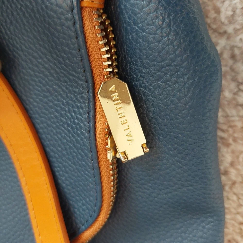 Valentina‎ Italian Leather Navy Tan Convertible Backpack Purse Top Handle Bag